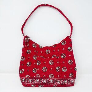 VERA BRADLEY Red Quilted Floral Shoulder Bag Purse 100% Cotton Bandana Print NEW